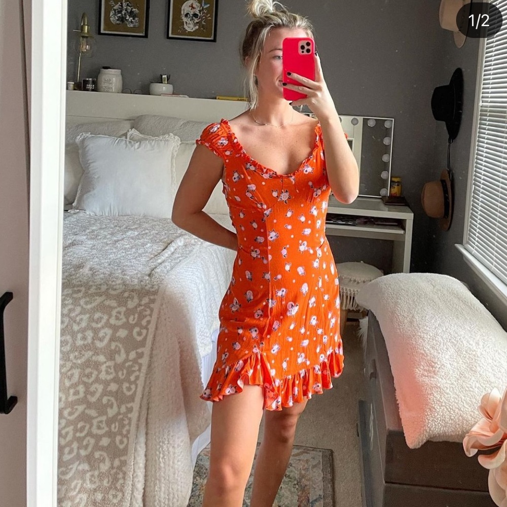 Free People Orange Floral Dress